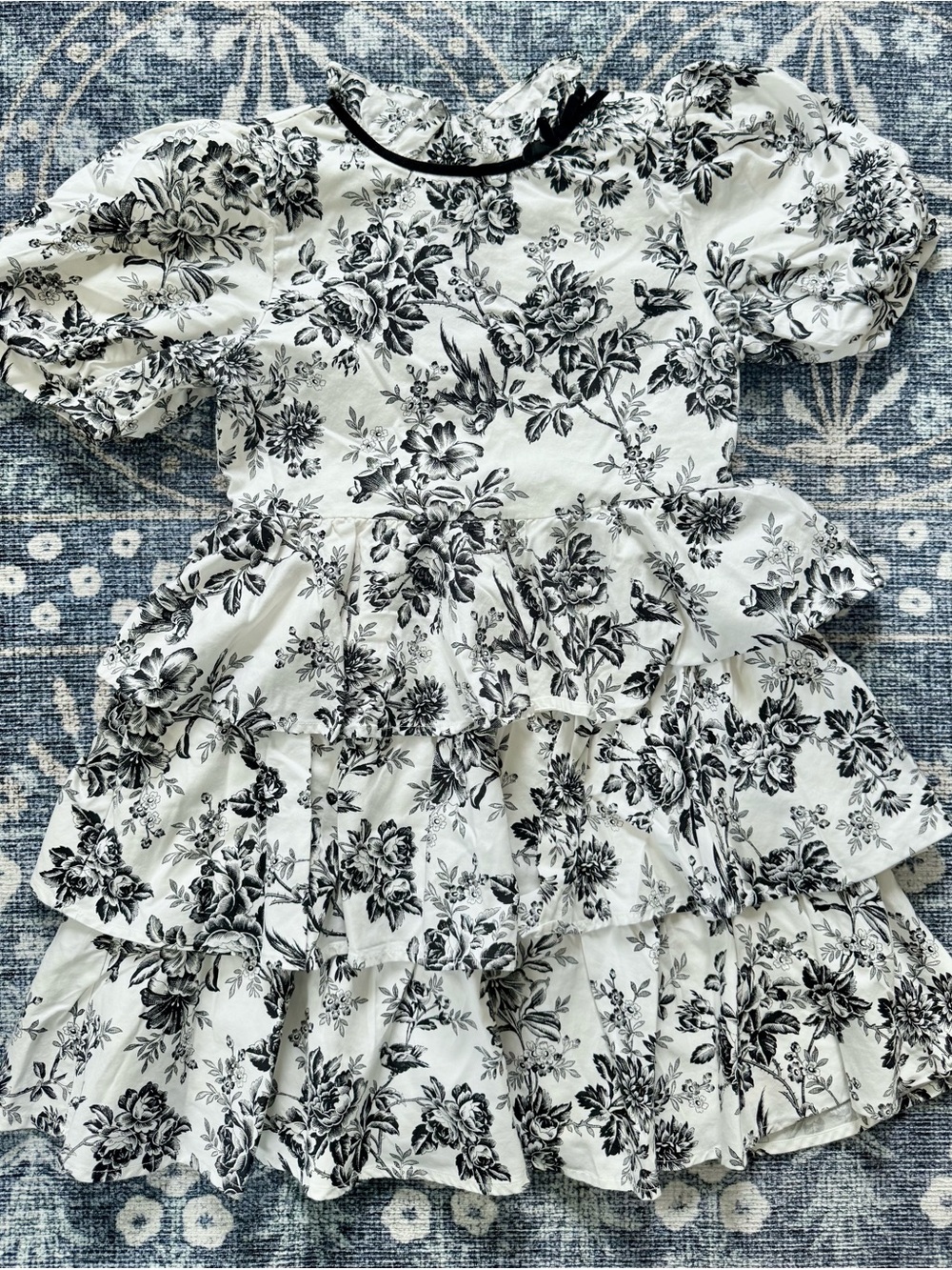 Janie and Jack Girls Black & White Floral Tiered Dress